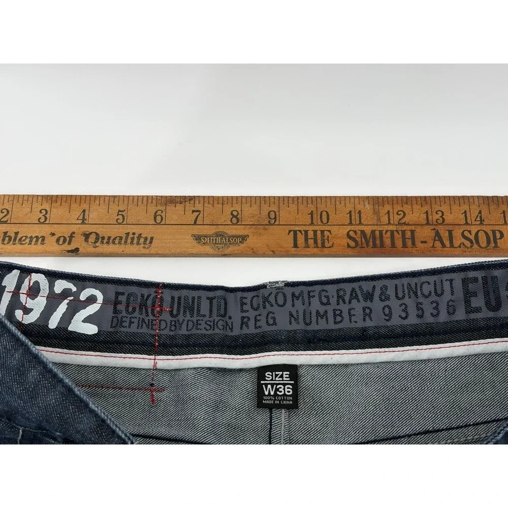 Ecko Unltd, Y2K, Dark Wash, Baggy Denim Jeans, Rhino Logo, Baggy, Size 36, NWOT